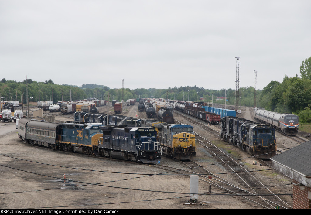 AMTK 145 Leads Amtrak 691 Through Rigby Yard